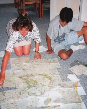 Studying the maps and preparing the bikes